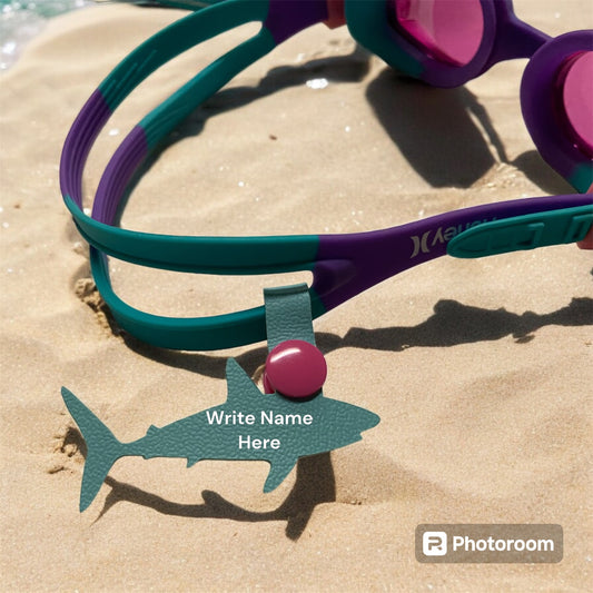 Blue Shark, Name Tag for Swim Goggles - Hoot and Dandy