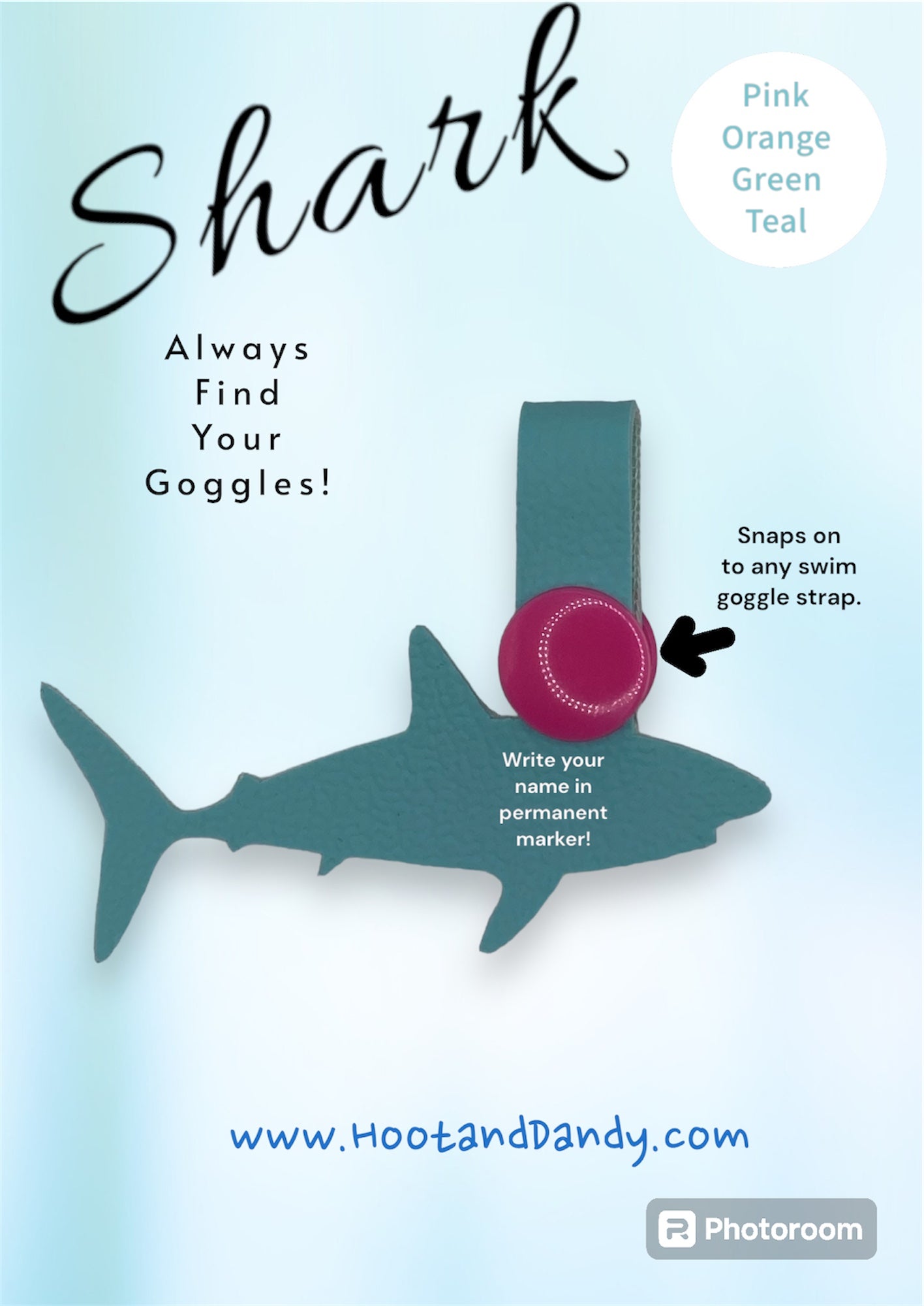 Blue Shark, Name Tag for Swim Goggles - Hoot and Dandy